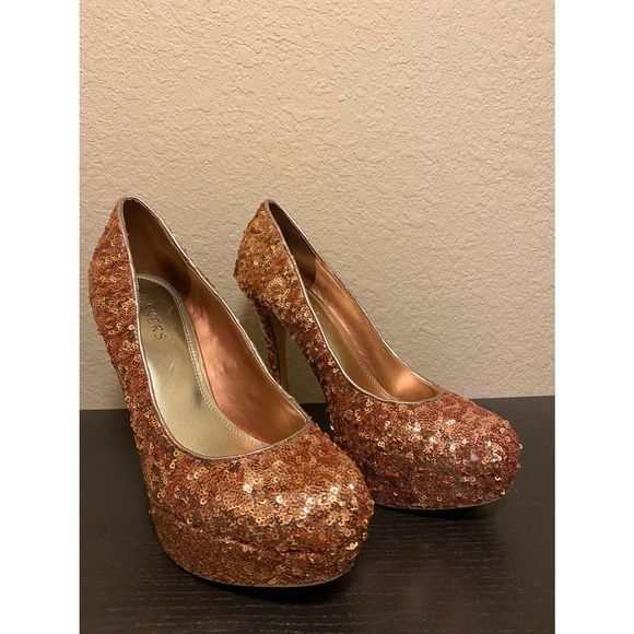 Bakers Shoes Bakers Rose Gold Sequin Heels Womens Heels Poshmark